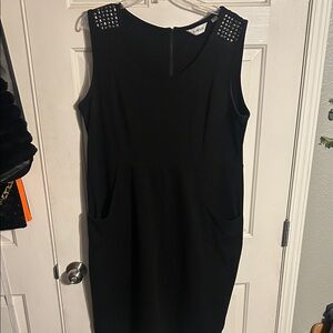 Avenue Black Sleeveless Midi Dress with Studded Shoulders